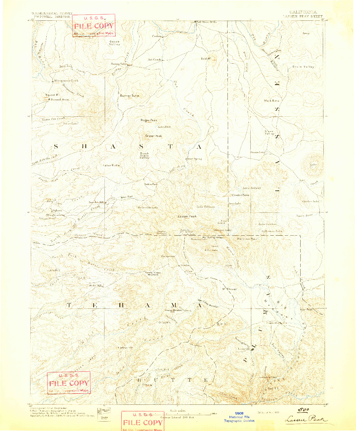 USGS 1:250000-SCALE QUADRANGLE FOR LASSEN PEAK, CA 1892
