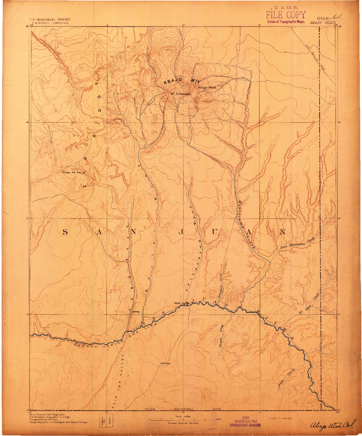 USGS 1:250000-SCALE QUADRANGLE FOR ABAJO, UT 1892