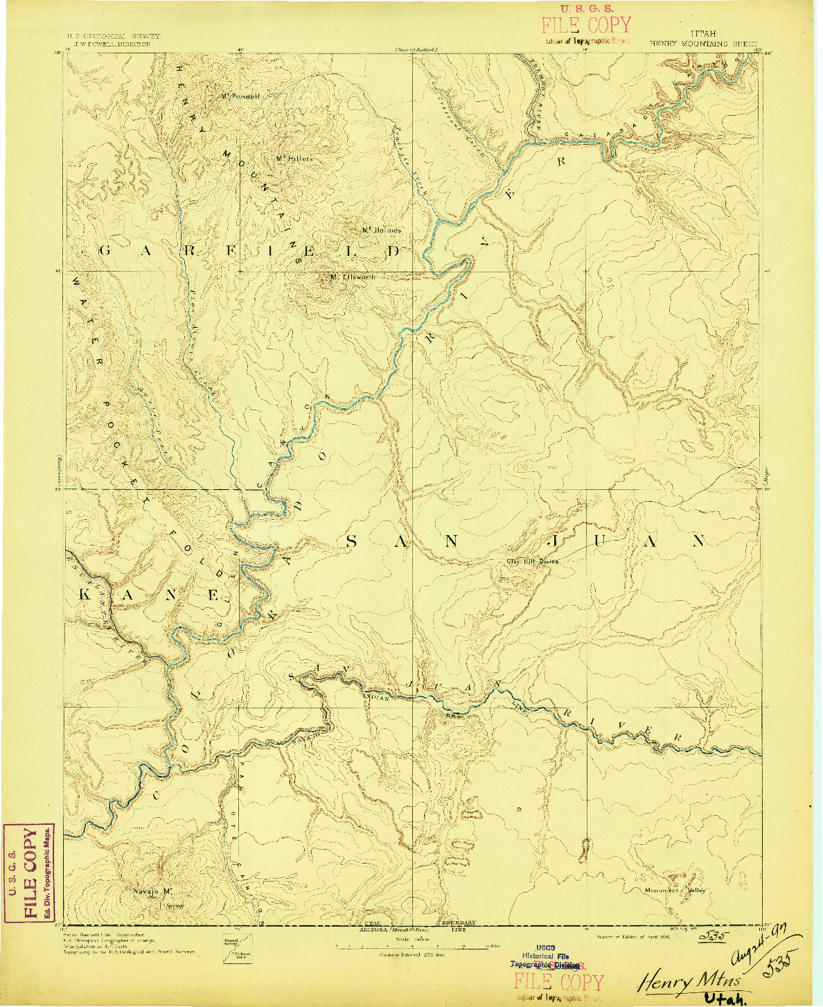 USGS 1:250000-SCALE QUADRANGLE FOR HENRY MOUNTAINS, UT 1892