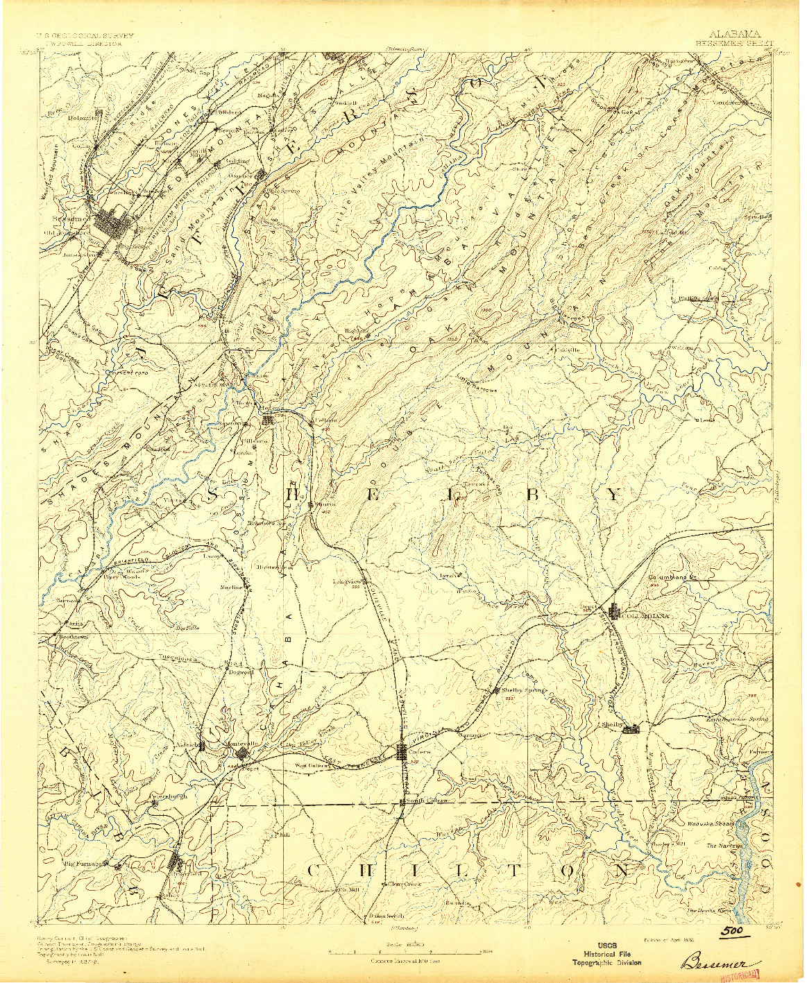 USGS 1:125000-SCALE QUADRANGLE FOR BESSEMER, AL 1892