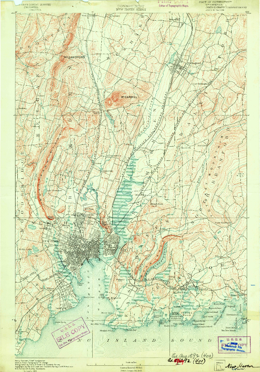 USGS 1:62500-SCALE QUADRANGLE FOR NEW HAVEN, CT 1892