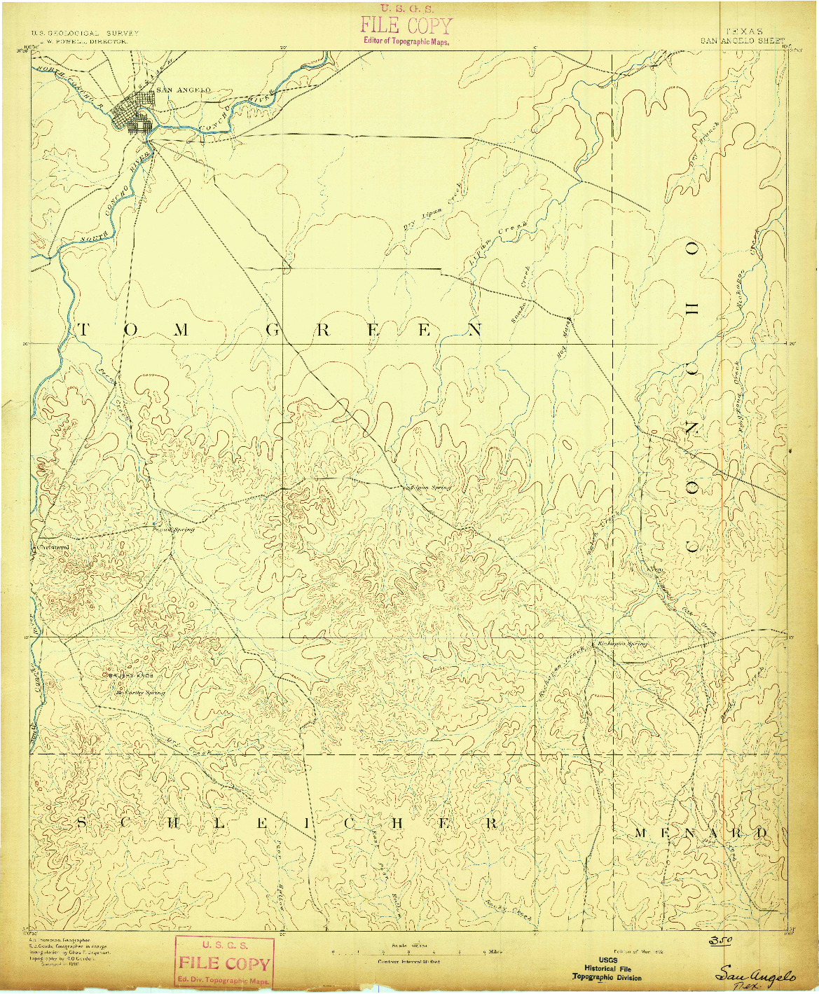 USGS 1:125000-SCALE QUADRANGLE FOR SAN ANGELO, TX 1892