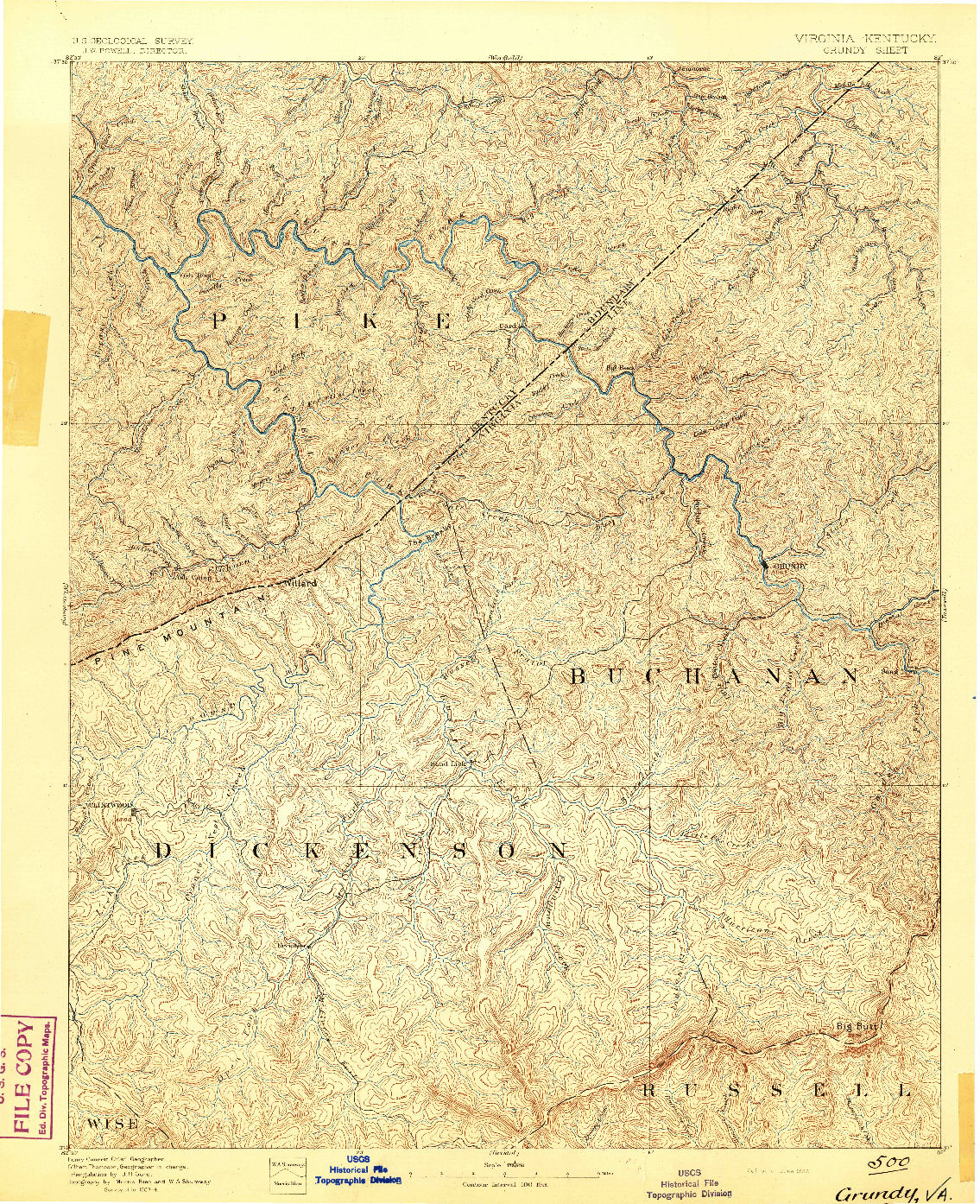 USGS 1:125000-SCALE QUADRANGLE FOR GRUNDY, VA 1892