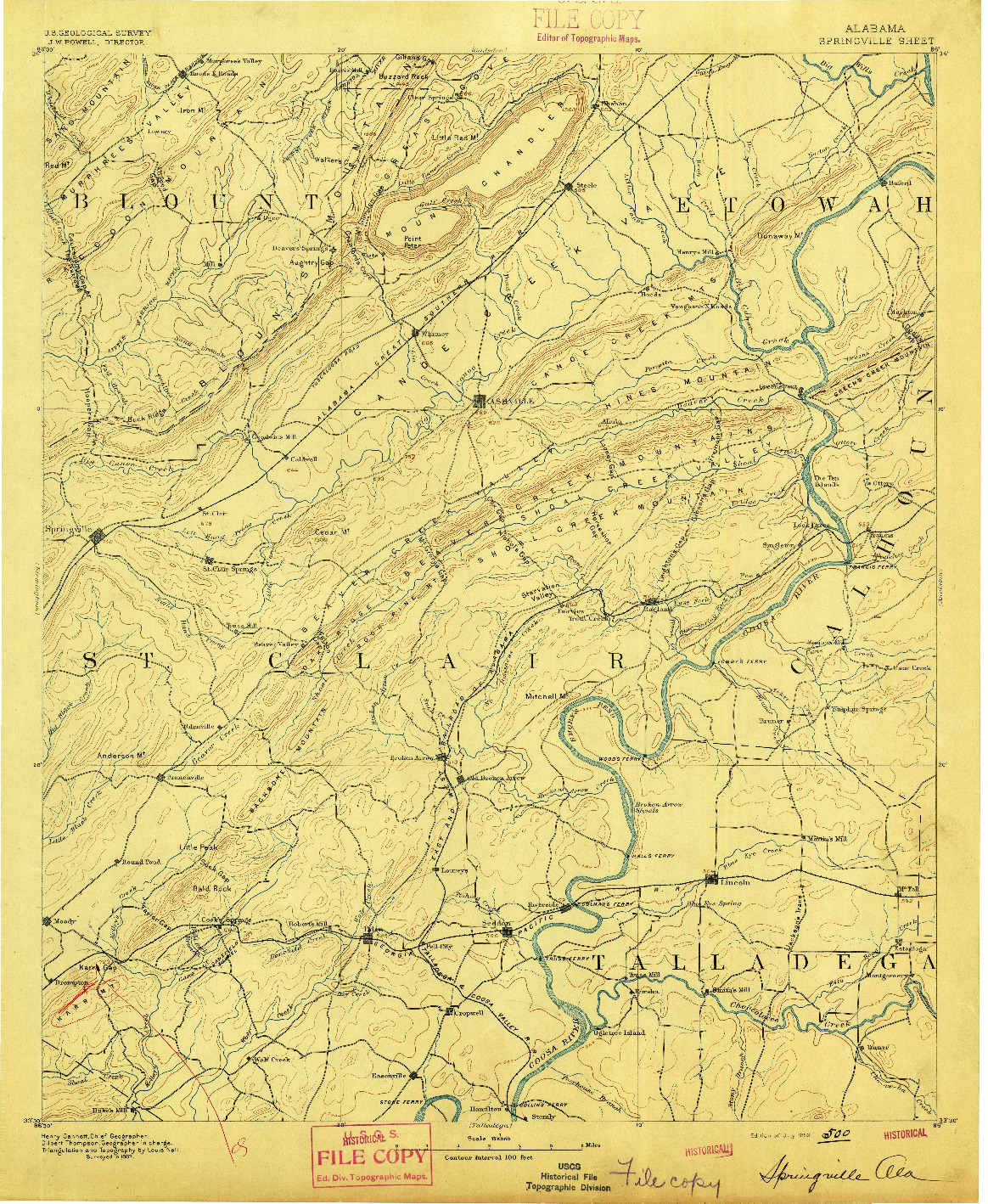 USGS 1:125000-SCALE QUADRANGLE FOR SPRINGVILLE, AL 1892