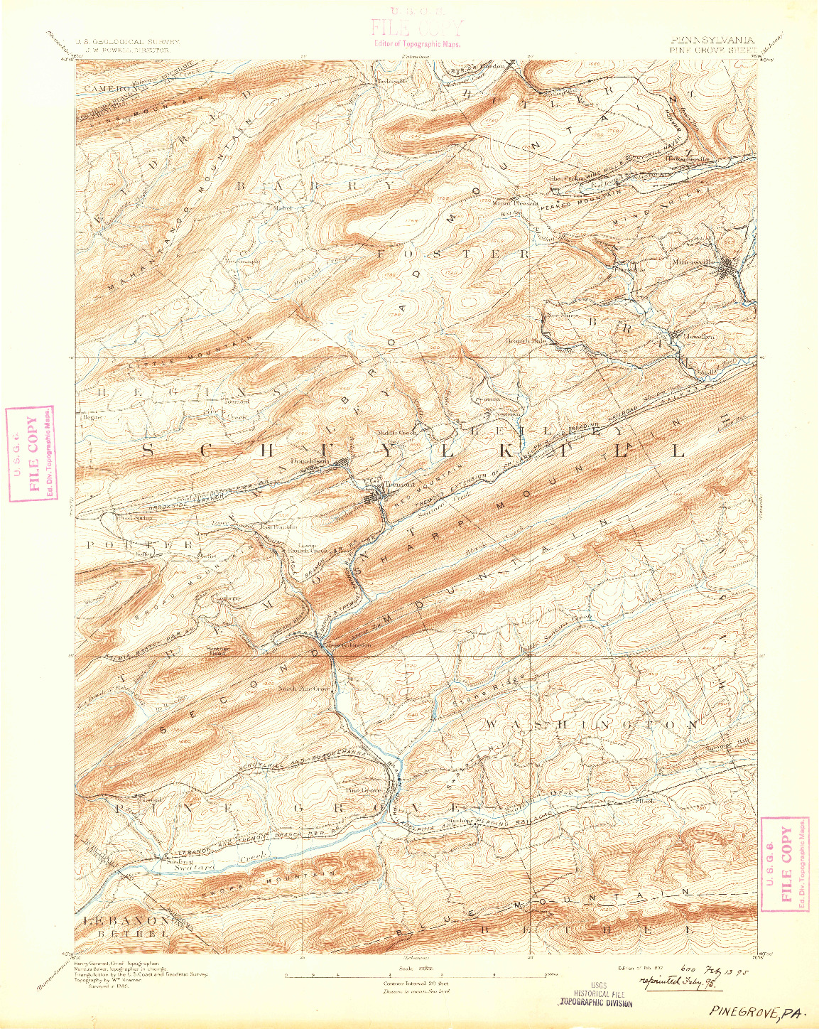 USGS 1:62500-SCALE QUADRANGLE FOR PINE GROVE, PA 1892