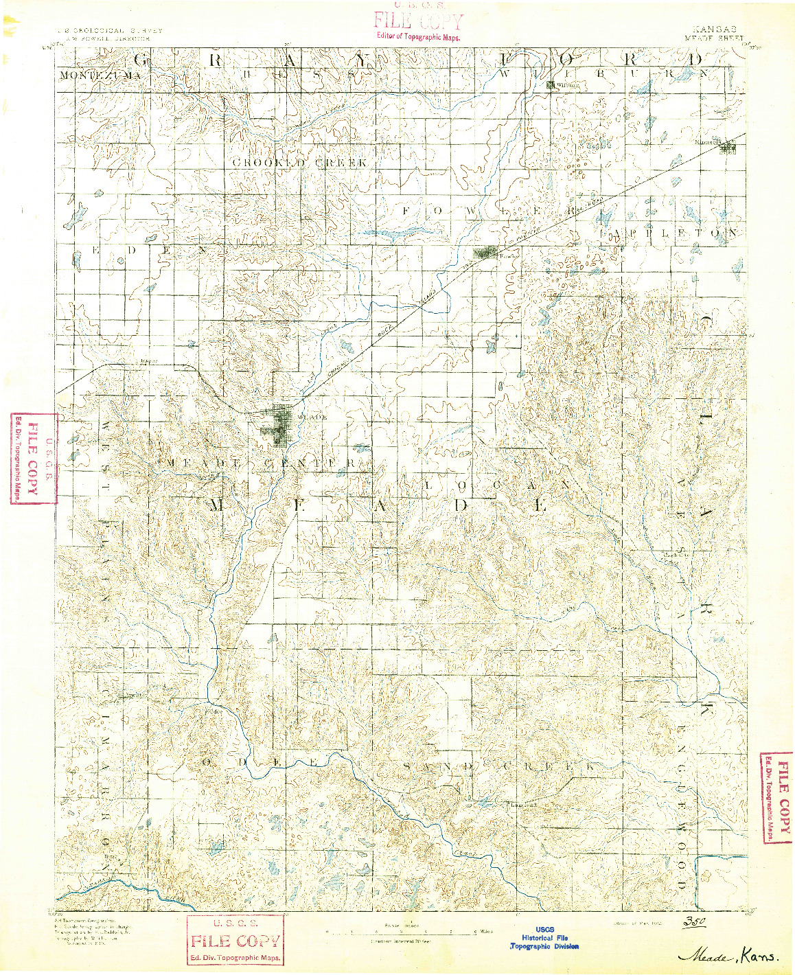 USGS 1:125000-SCALE QUADRANGLE FOR MEADE, KS 1892