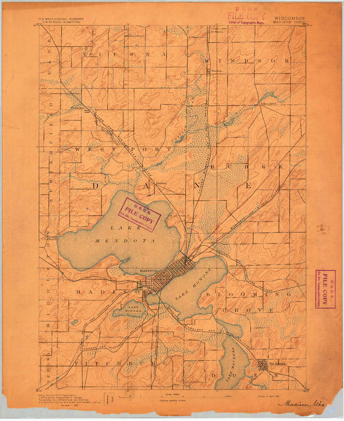 USGS 1:62500-SCALE QUADRANGLE FOR MADISON, WI 1892