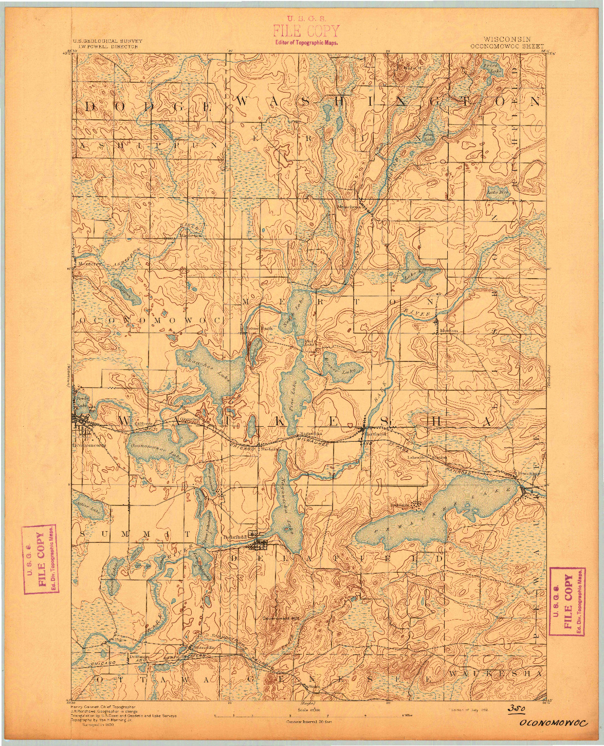 USGS 1:62500-SCALE QUADRANGLE FOR OCONOMOWOC, WI 1892
