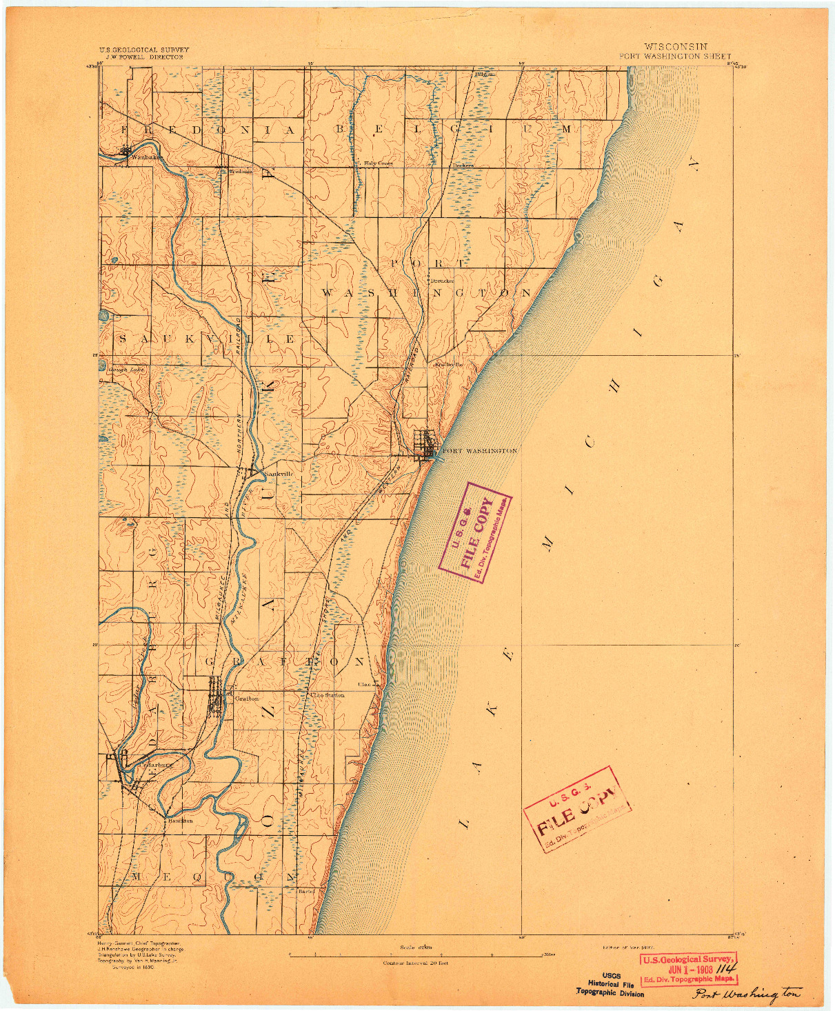 USGS 1:62500-SCALE QUADRANGLE FOR PORT WASHINGTON, WI 1892