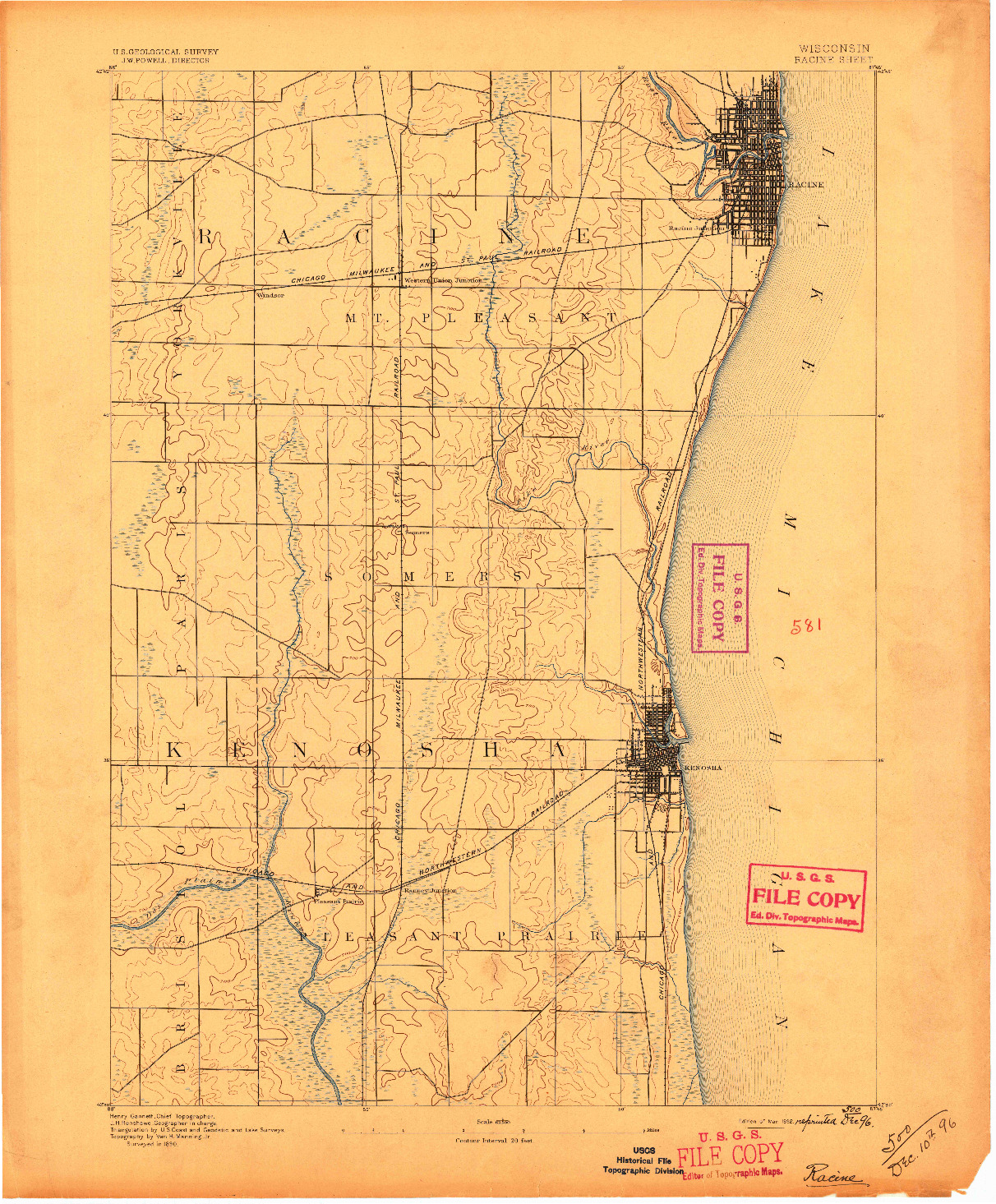 USGS 1:62500-SCALE QUADRANGLE FOR RACINE, WI 1892