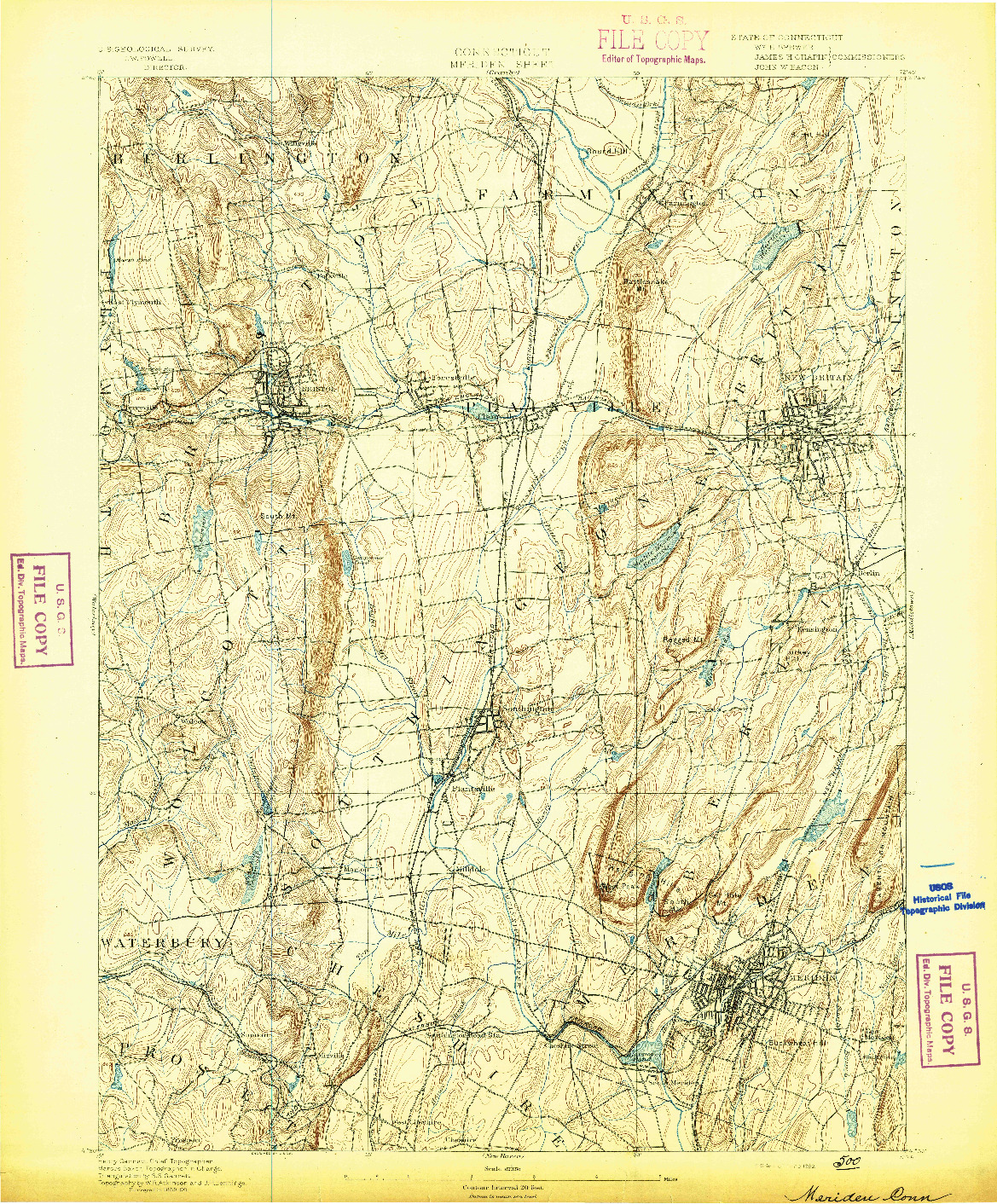 USGS 1:62500-SCALE QUADRANGLE FOR MERIDEN, CT 1892