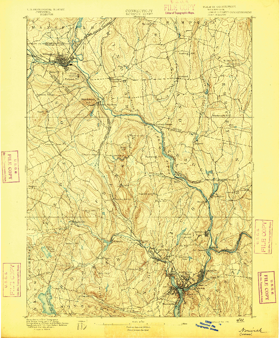 USGS 1:62500-SCALE QUADRANGLE FOR NORWICH, CT 1892