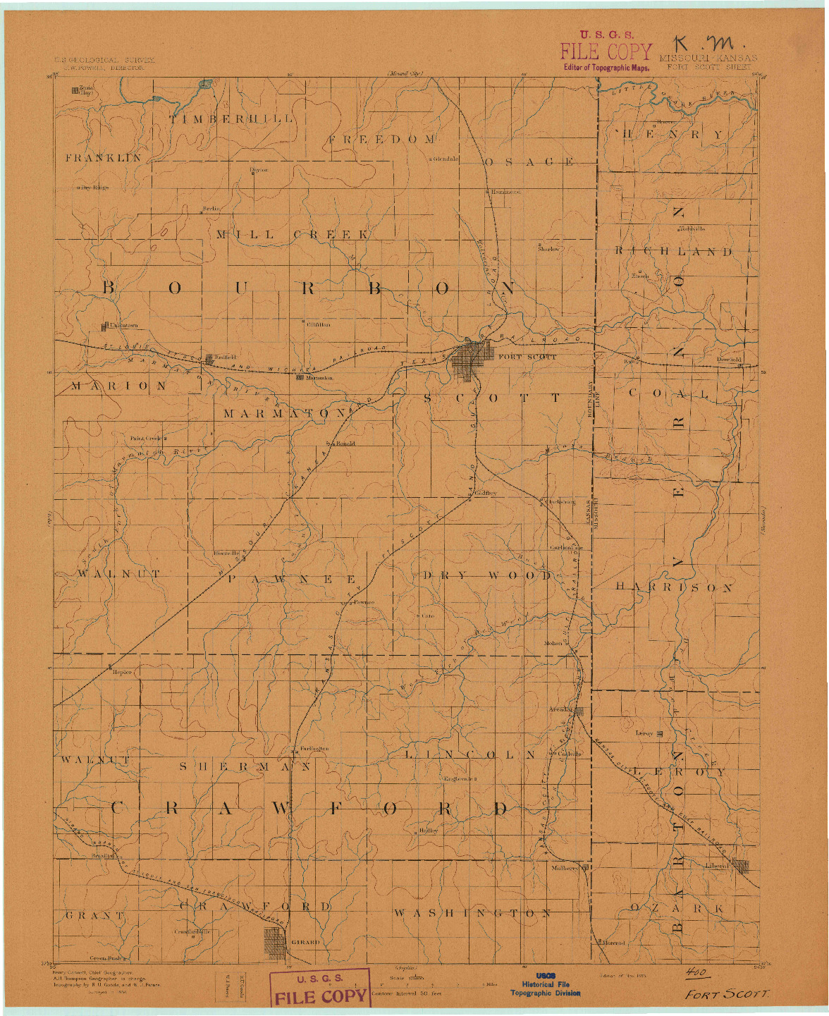 USGS 1:125000-SCALE QUADRANGLE FOR FORT SCOTT, KS 1893