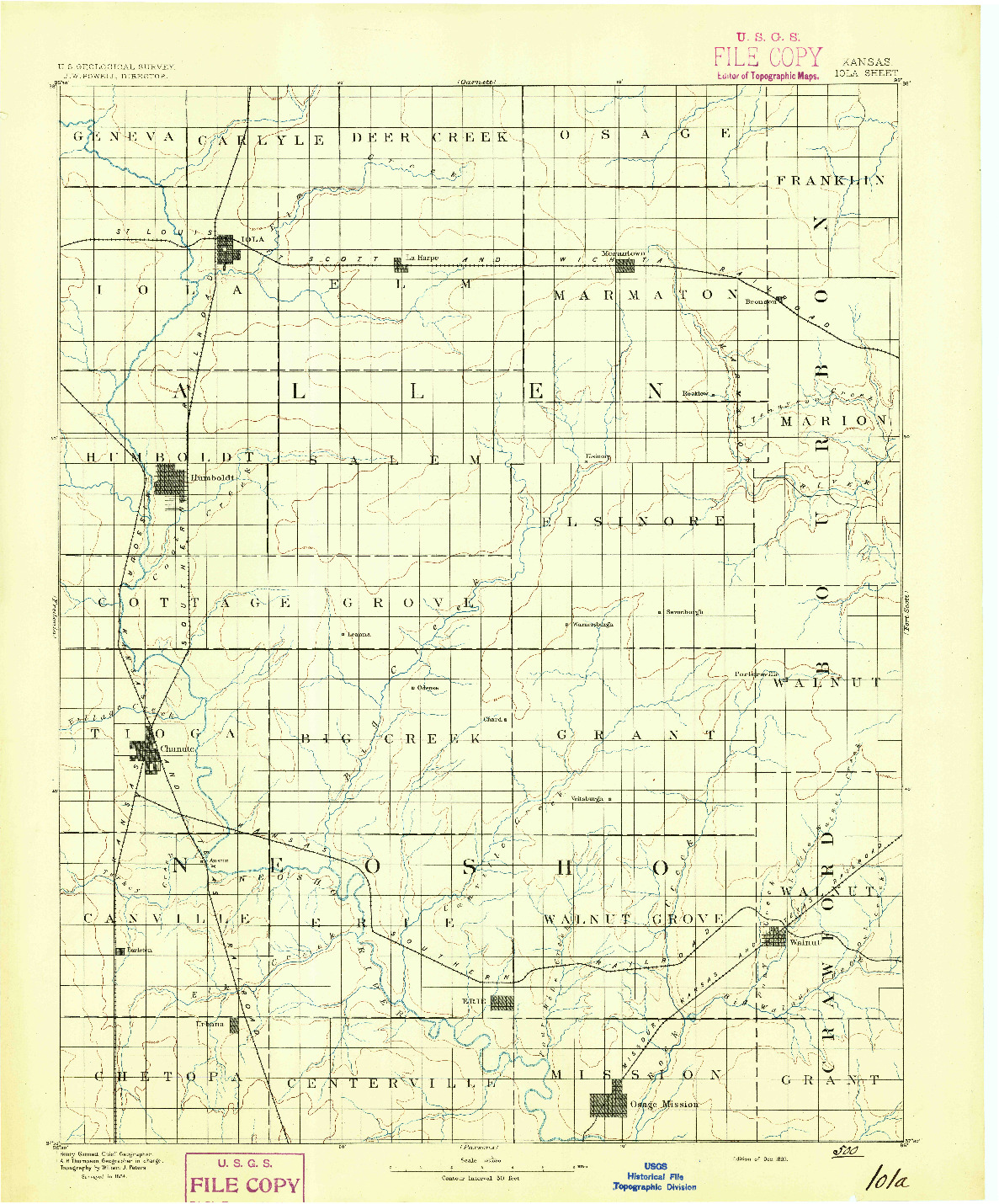 USGS 1:125000-SCALE QUADRANGLE FOR IOLA, KS 1893