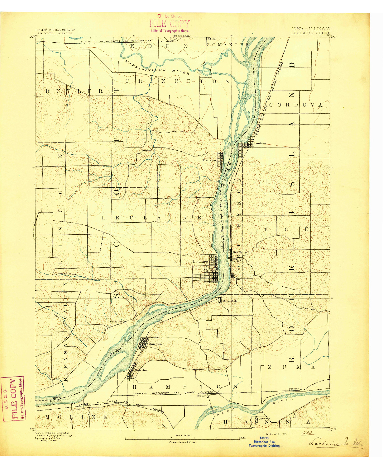 USGS 1:62500-SCALE QUADRANGLE FOR LECLAIRE, IA 1893