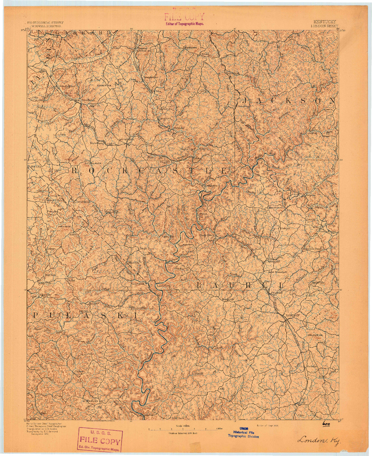 USGS 1:125000-SCALE QUADRANGLE FOR LONDON, KY 1893