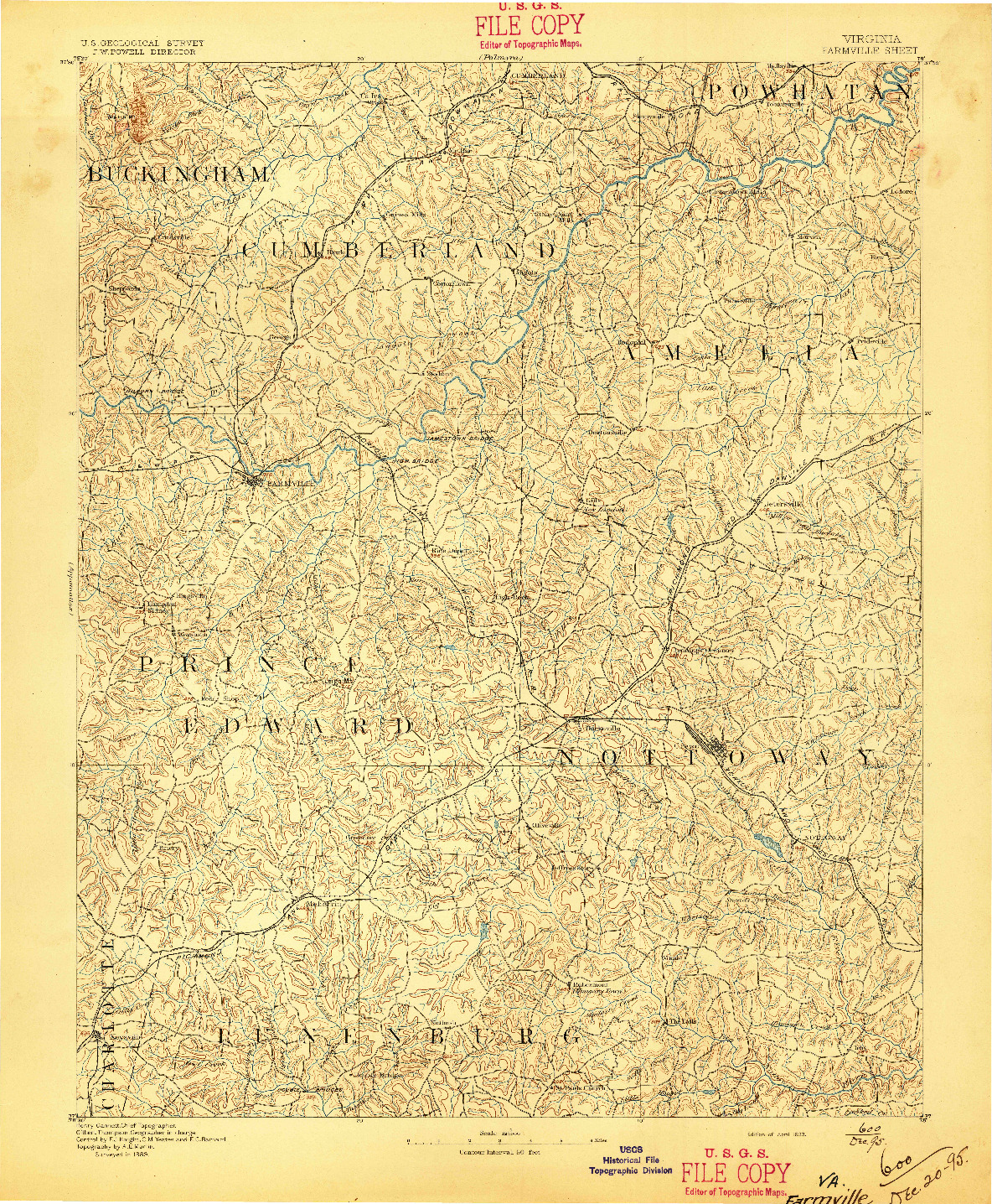 USGS 1:125000-SCALE QUADRANGLE FOR FARMVILLE, VA 1893