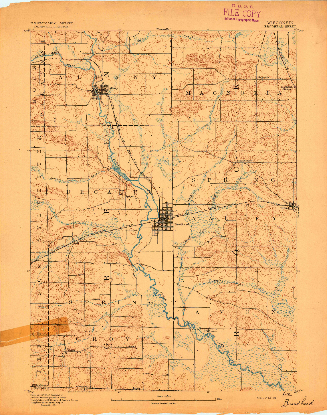 USGS 1:62500-SCALE QUADRANGLE FOR BRODHEAD, WI 1893