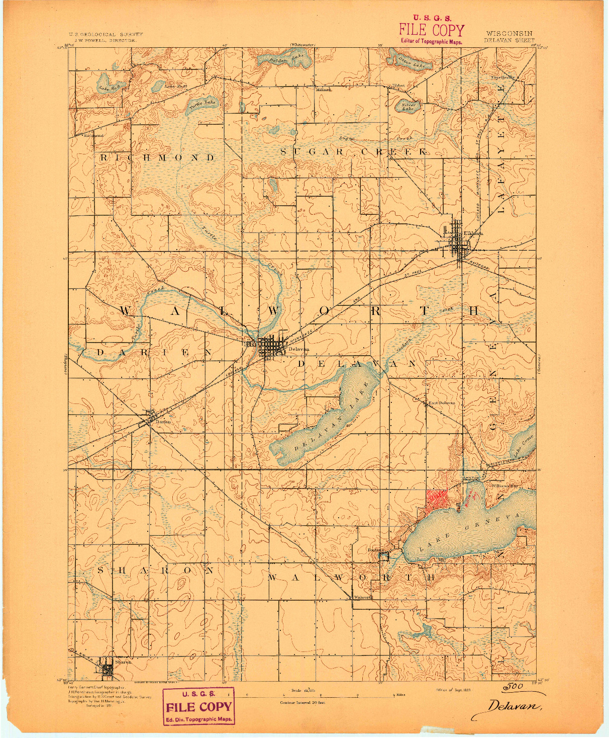 USGS 1:62500-SCALE QUADRANGLE FOR DELAVAN, WI 1893