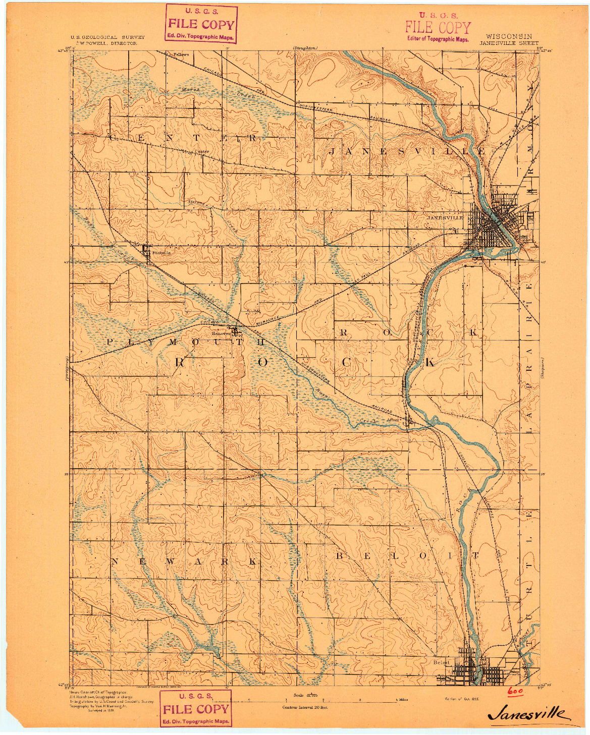 USGS 1:62500-SCALE QUADRANGLE FOR JANESVILLE, WI 1893