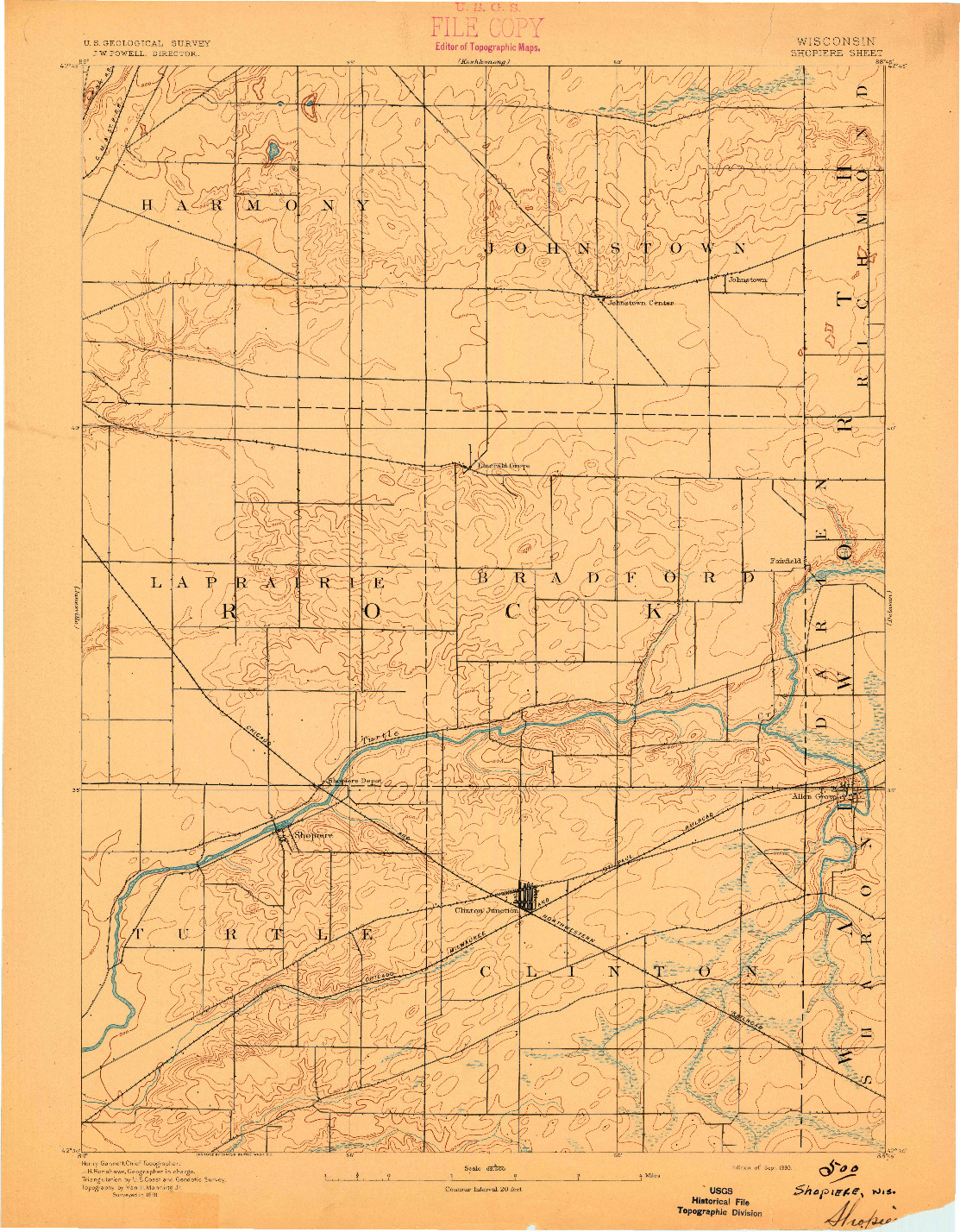 USGS 1:62500-SCALE QUADRANGLE FOR SHOPIERE, WI 1893
