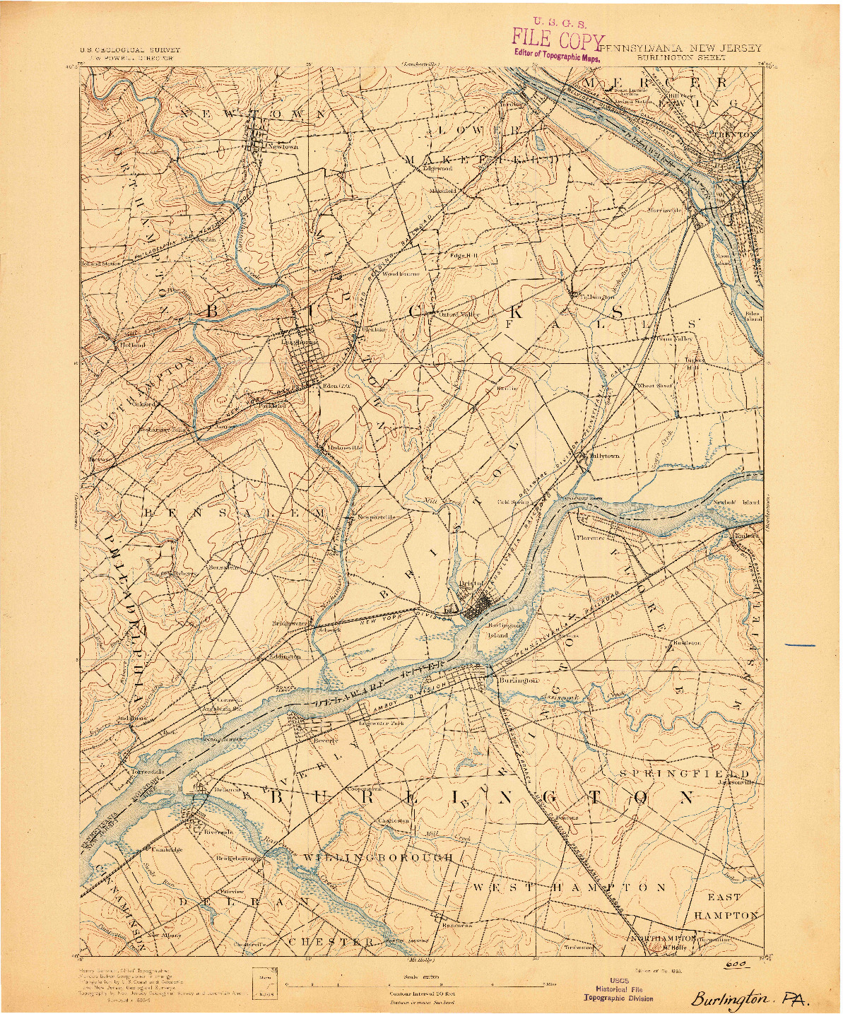 USGS 1:62500-SCALE QUADRANGLE FOR BURLINGTON, PA 1893