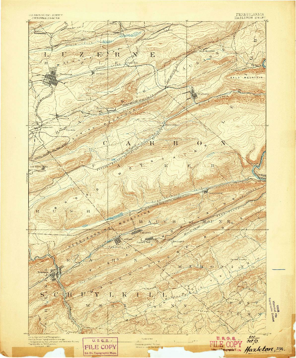 USGS 1:62500-SCALE QUADRANGLE FOR HAZLETON, PA 1893