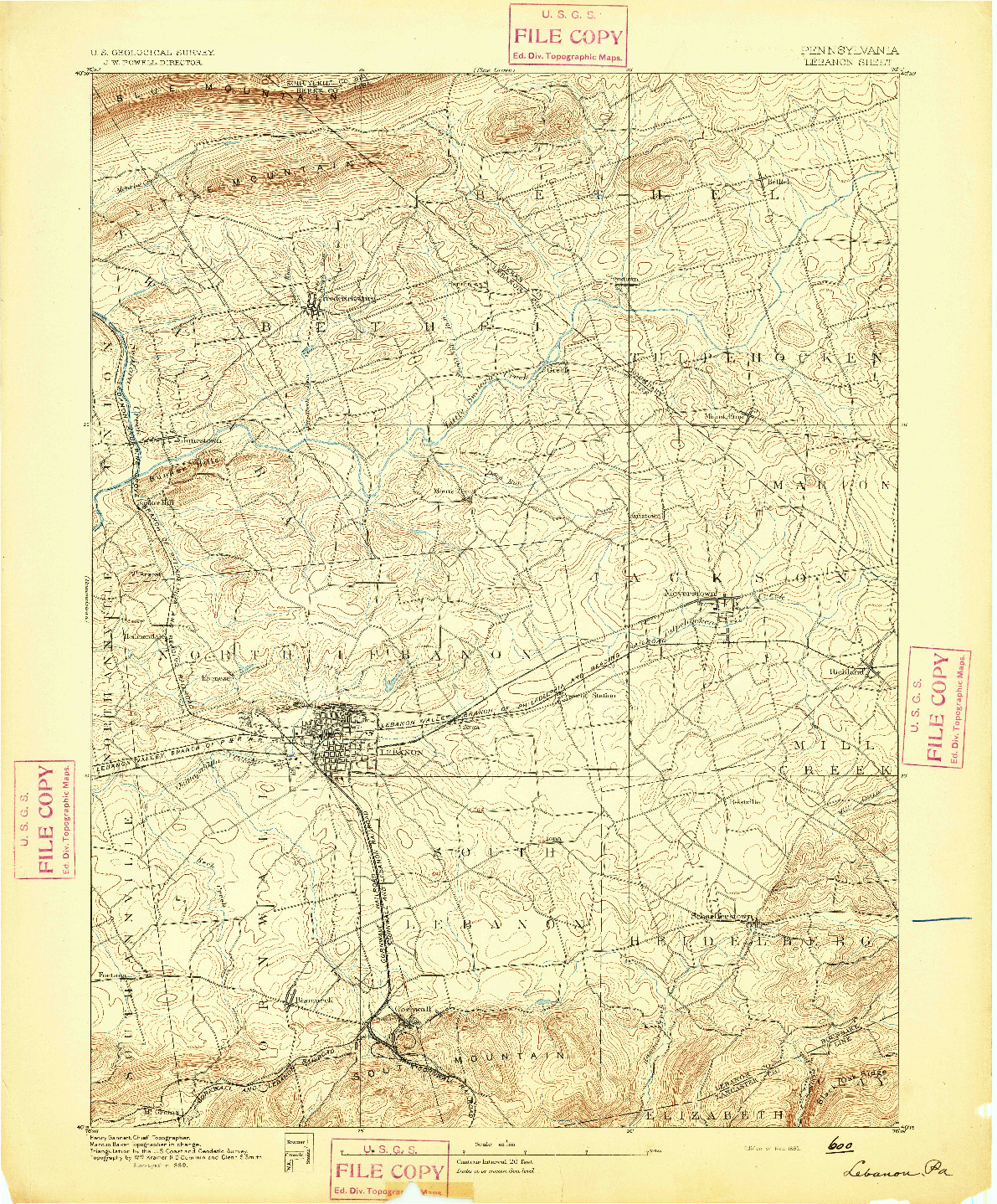USGS 1:62500-SCALE QUADRANGLE FOR LEBANON, PA 1893