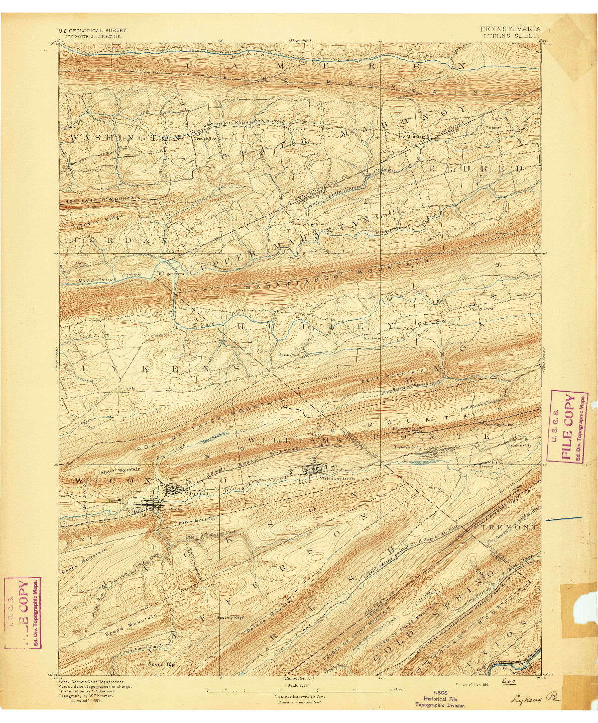 USGS 1:62500-SCALE QUADRANGLE FOR LYKENS, PA 1893