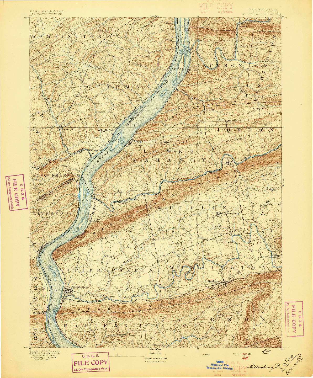 USGS 1:62500-SCALE QUADRANGLE FOR MILLERSBURG, PA 1893