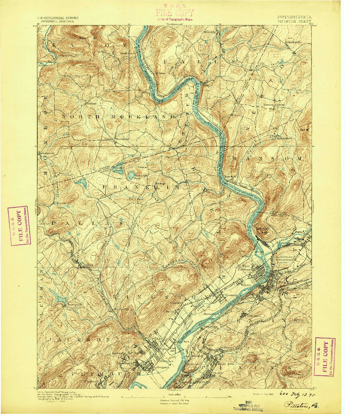 USGS 1:62500-SCALE QUADRANGLE FOR PITTSTON, PA 1893