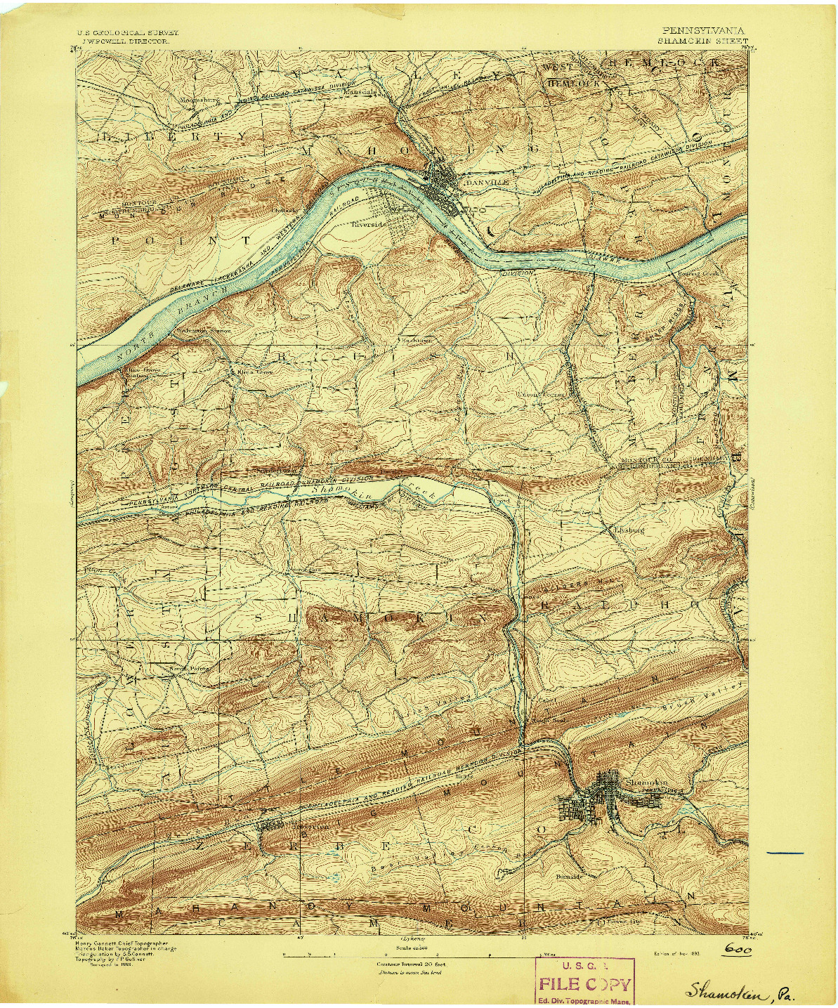 USGS 1:62500-SCALE QUADRANGLE FOR SHAMOKIN, PA 1893