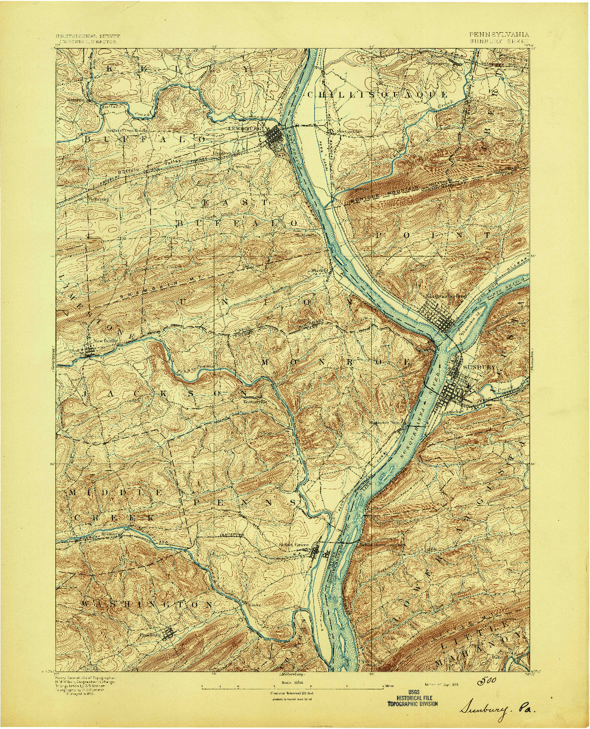 USGS 1:62500-SCALE QUADRANGLE FOR SUNBURY, PA 1893