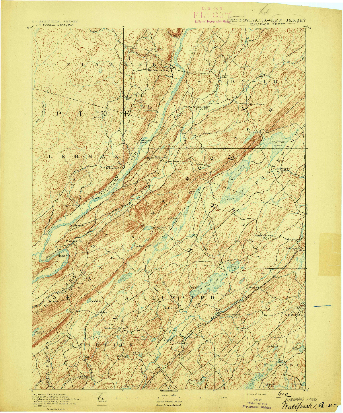 USGS 1:62500-SCALE QUADRANGLE FOR WALLPACK, PA 1893