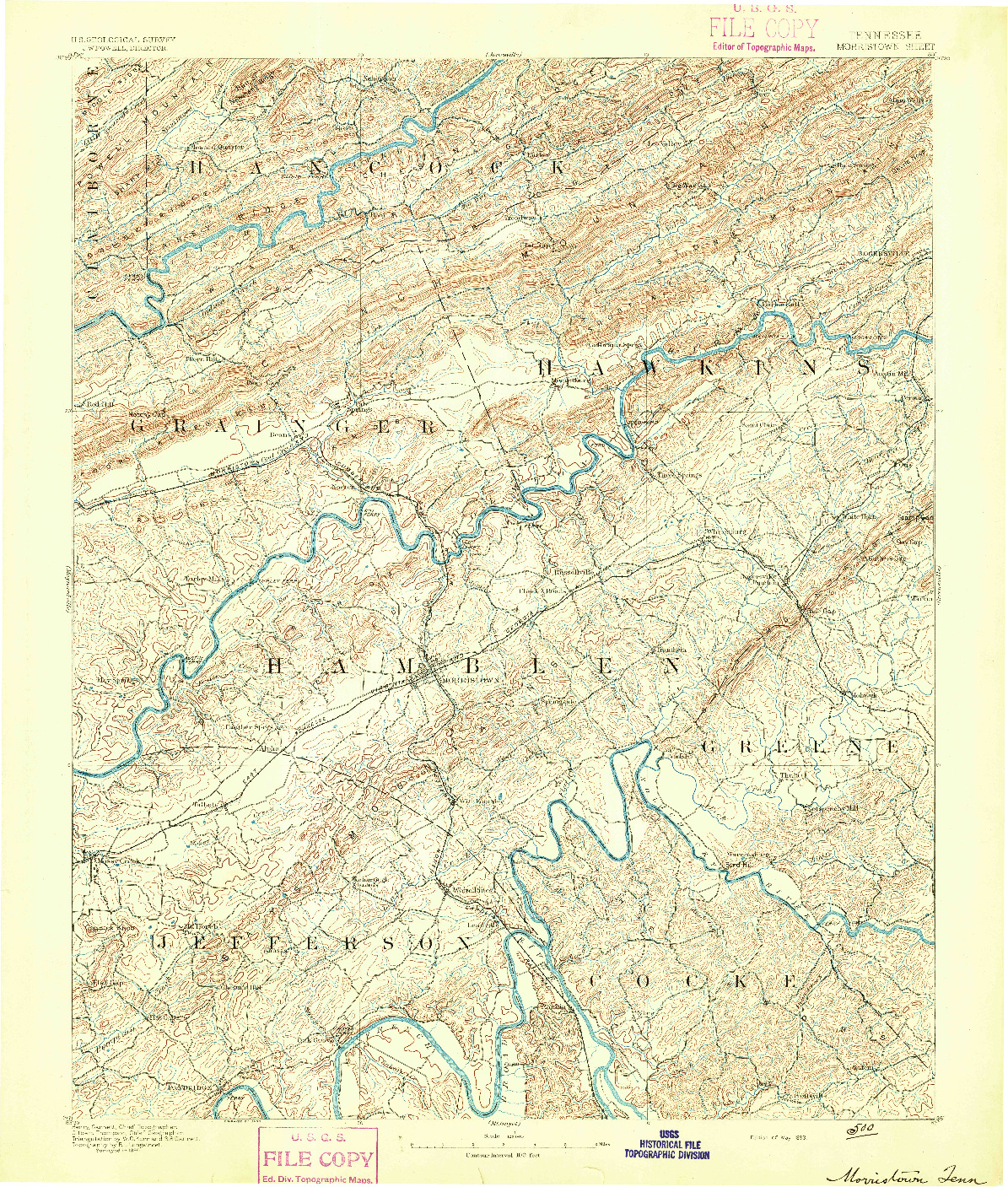 USGS 1:125000-SCALE QUADRANGLE FOR MORRISTOWN, TN 1893