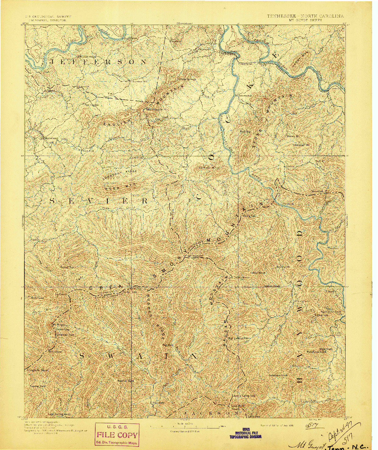 USGS 1:125000-SCALE QUADRANGLE FOR MT GUYOT, TN 1893