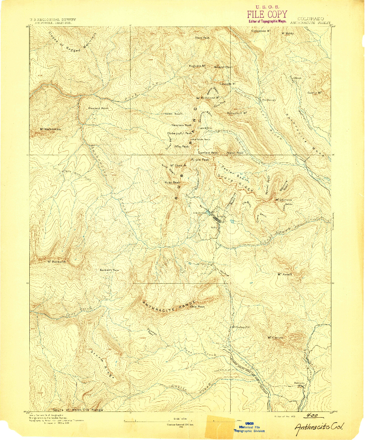 USGS 1:62500-SCALE QUADRANGLE FOR ANTHRACITE, CO 1893