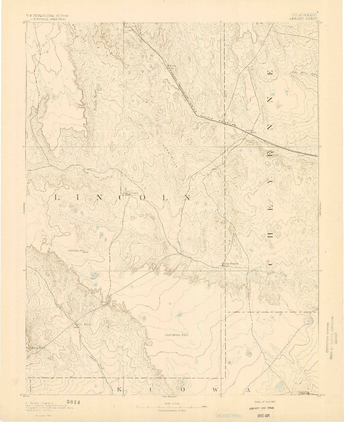 USGS 1:125000-SCALE QUADRANGLE FOR ARROYO, CO 1893