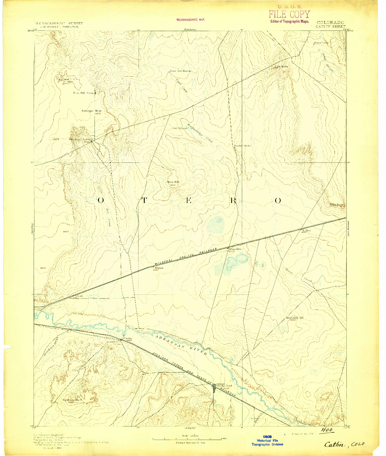 USGS 1:125000-SCALE QUADRANGLE FOR CATLIN, CO 1893