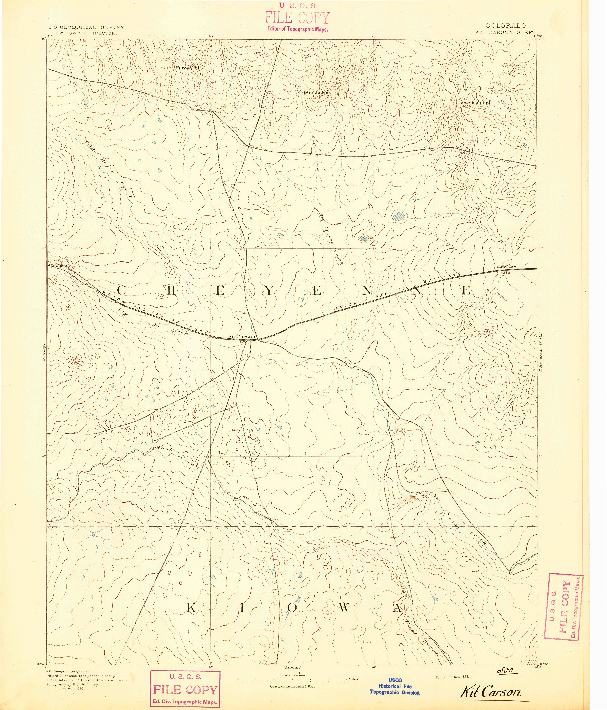 USGS 1:125000-SCALE QUADRANGLE FOR KIT CARSON, CO 1893