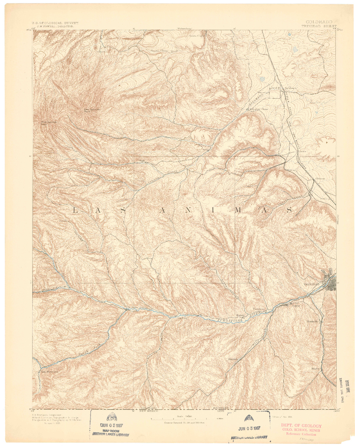 USGS 1:125000-SCALE QUADRANGLE FOR TRINIDAD, CO 1893