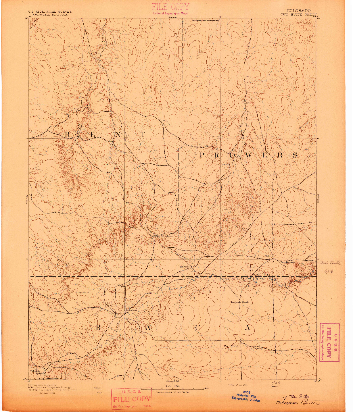 USGS 1:125000-SCALE QUADRANGLE FOR TWO BUTTE, CO 1893