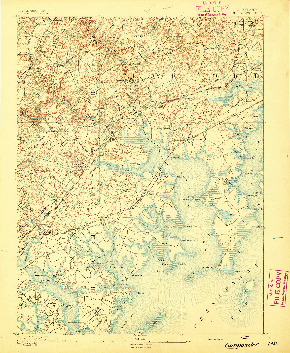 USGS 1:62500-SCALE QUADRANGLE FOR GUNPOWDER, MD 1893