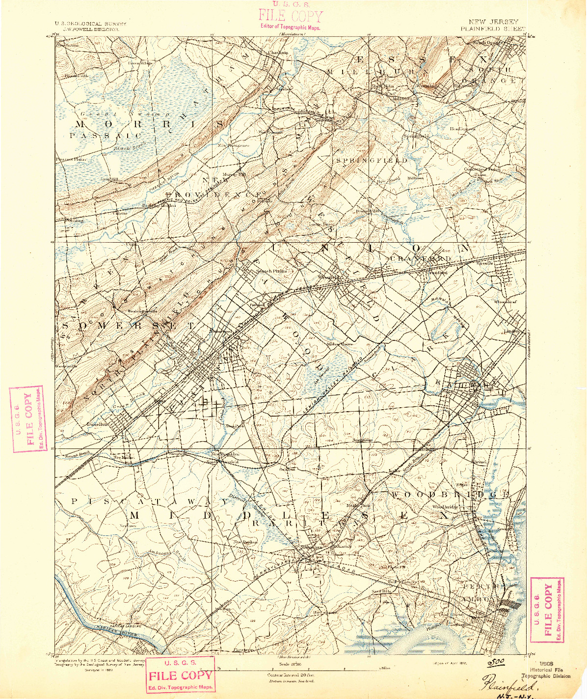 USGS 1:62500-SCALE QUADRANGLE FOR PLAINFIELD, NJ 1893