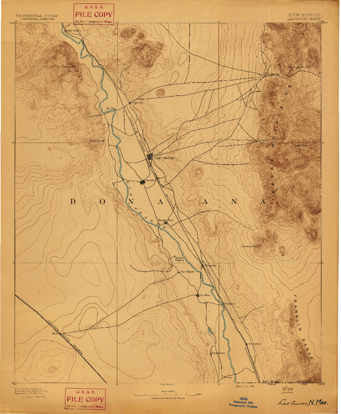 USGS 1:125000-SCALE QUADRANGLE FOR LAS CRUCES, NM 1893