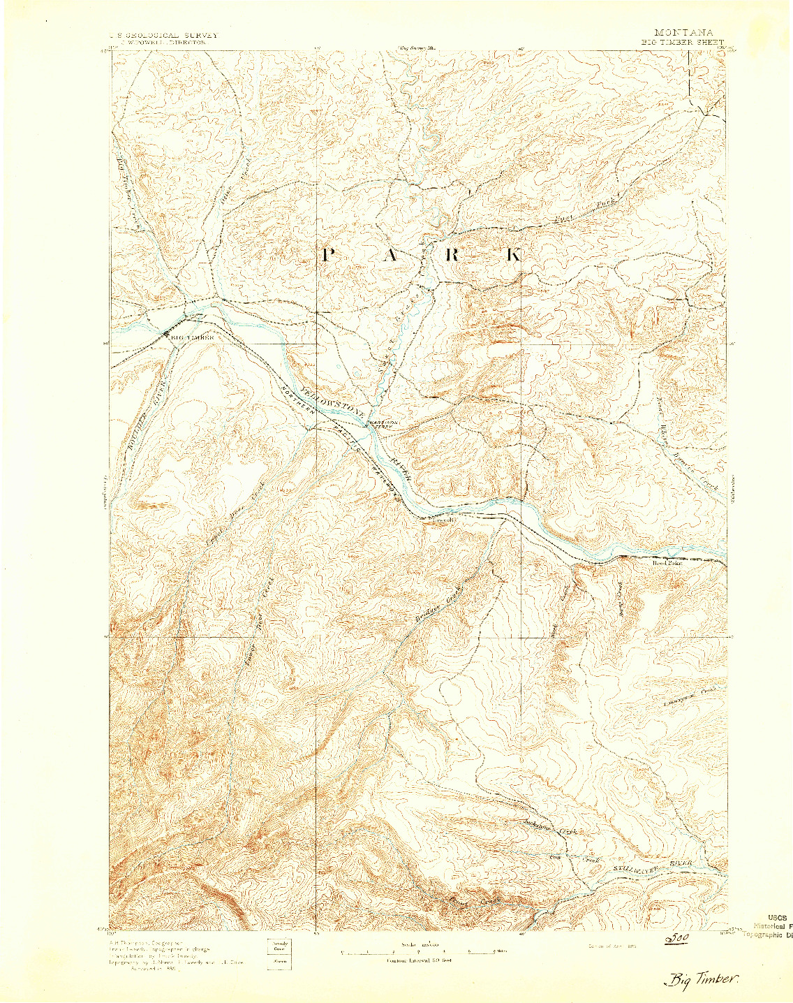 USGS 1:125000-SCALE QUADRANGLE FOR BIG TIMBER, MT 1893