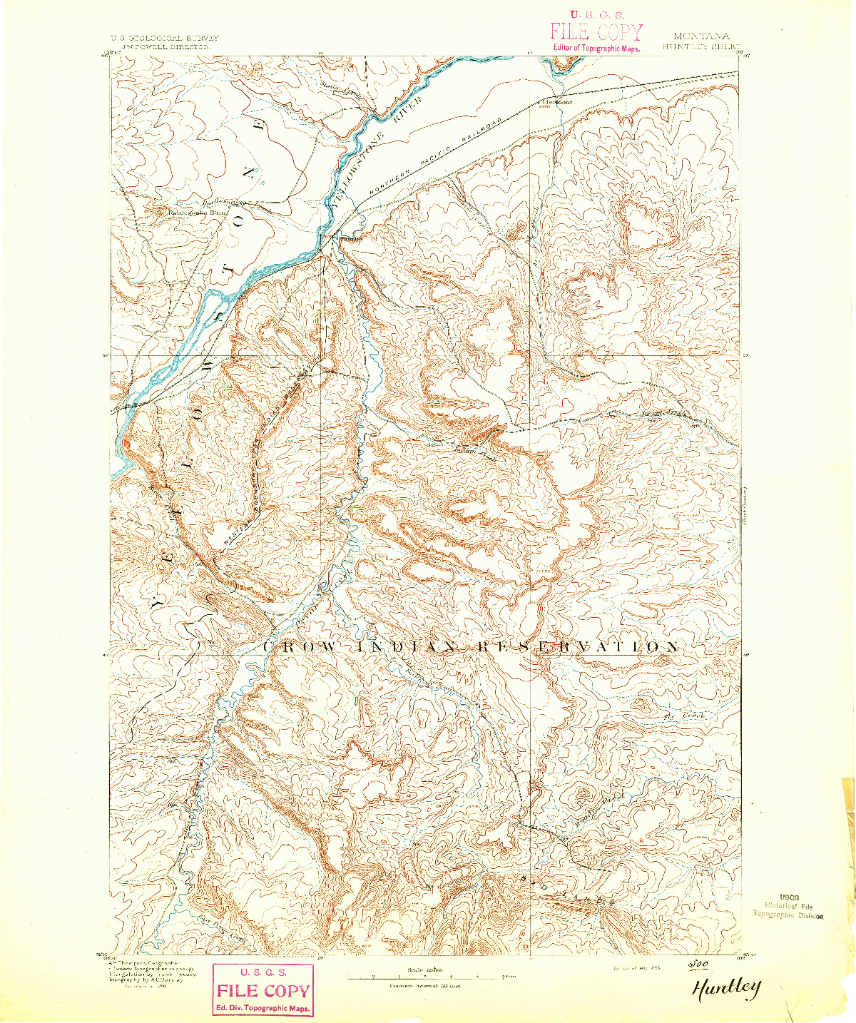 USGS 1:125000-SCALE QUADRANGLE FOR HUNTLEY, MT 1893