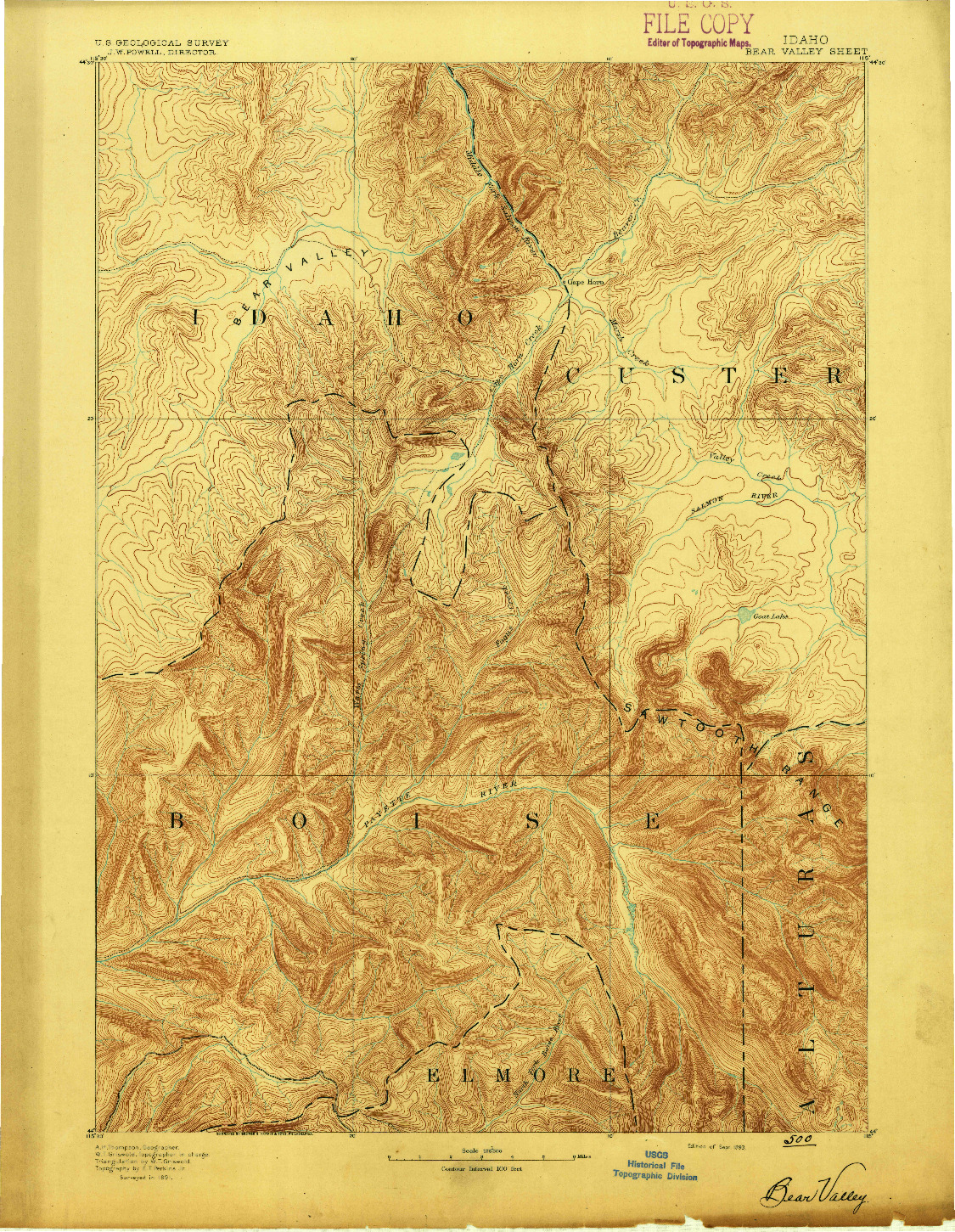 USGS 1:125000-SCALE QUADRANGLE FOR BEAR VALLEY, ID 1893