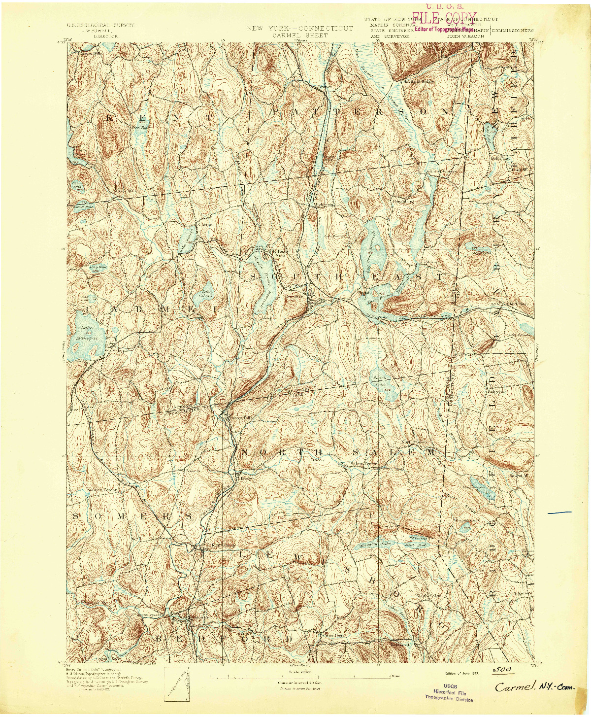 USGS 1:62500-SCALE QUADRANGLE FOR CARMEL, NY 1893