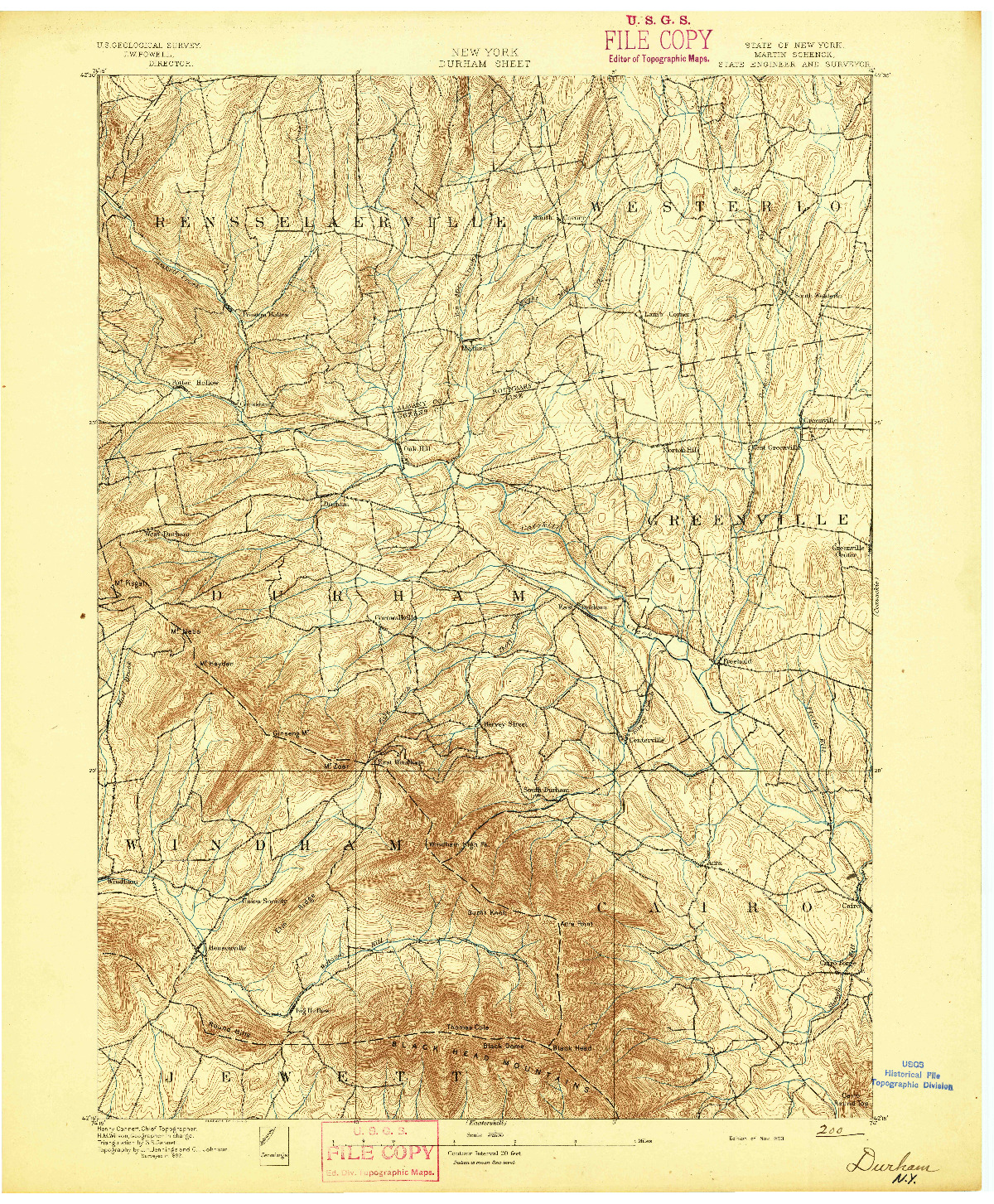 USGS 1:62500-SCALE QUADRANGLE FOR DURHAM, NY 1893